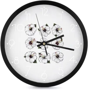 Hawaiian Flower Hibiscus Flower Wall Clock 10 Inch Silent Non-ticking Battery Operated Decorative Clock for Kitchen Bedroom