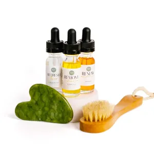 Healing Happy Method – Natural Skincare Trial Kit | 15ml Cleanser, Toner & Moisturizer   Face Brush & Gua Sha | Compact Facial Gift Set for Travel & Self-Care