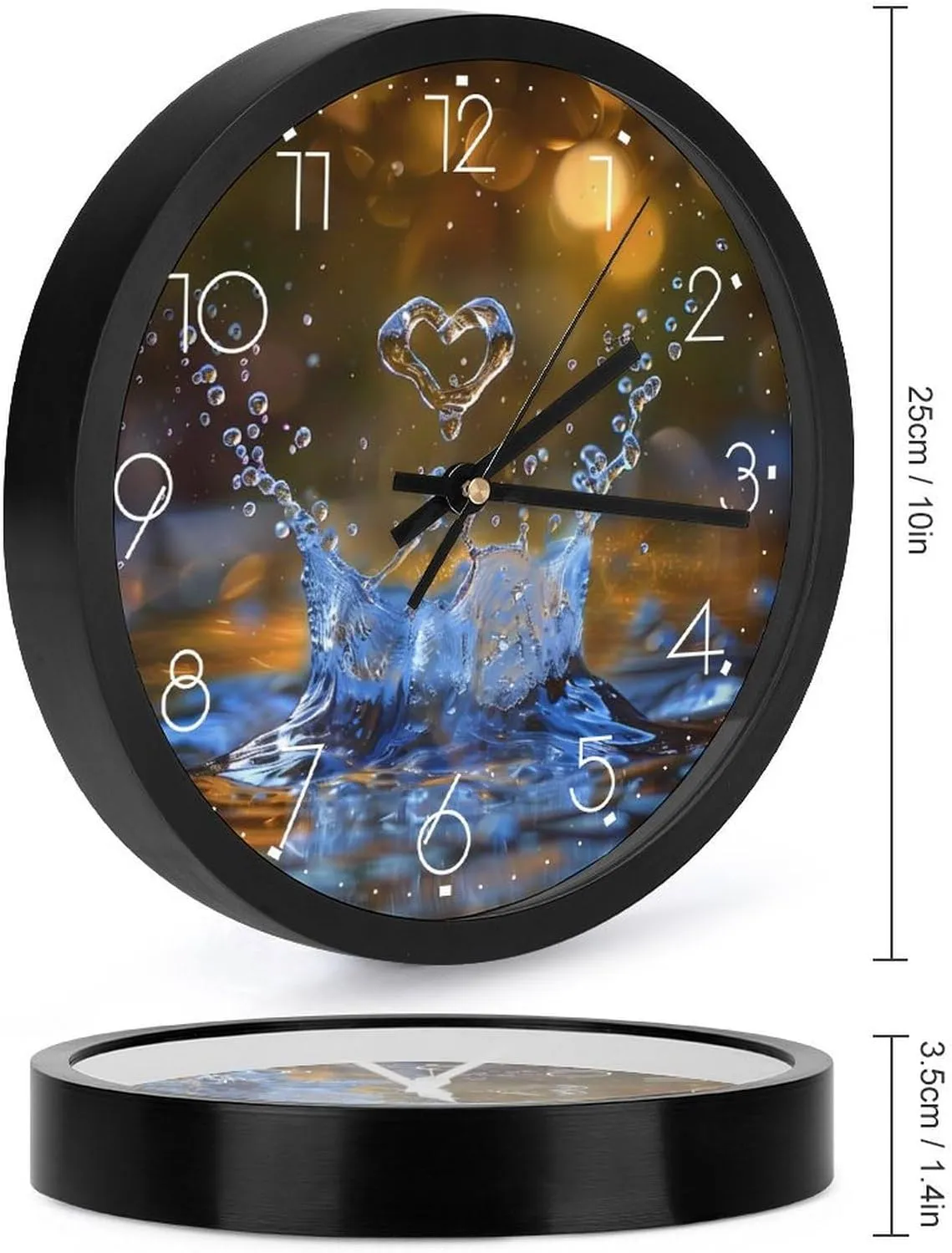 Heart Shaped Water Drop Wall Clock 10 Inch Silent Non-ticking Battery Operated Decorative Clock for Kitchen Bedroom