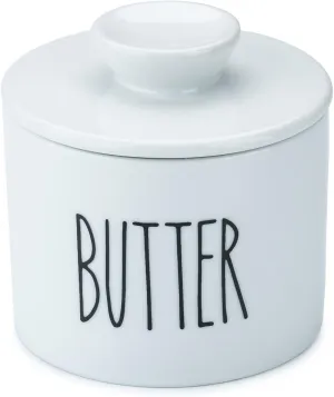 Heartland Home Porcelain French Butter Crock for Counter with Water for Soft Butter. 3.9" Ceramic Butter Dish with Lid Butter Keeper. White Farmhouse Style Butter Holder Container.
