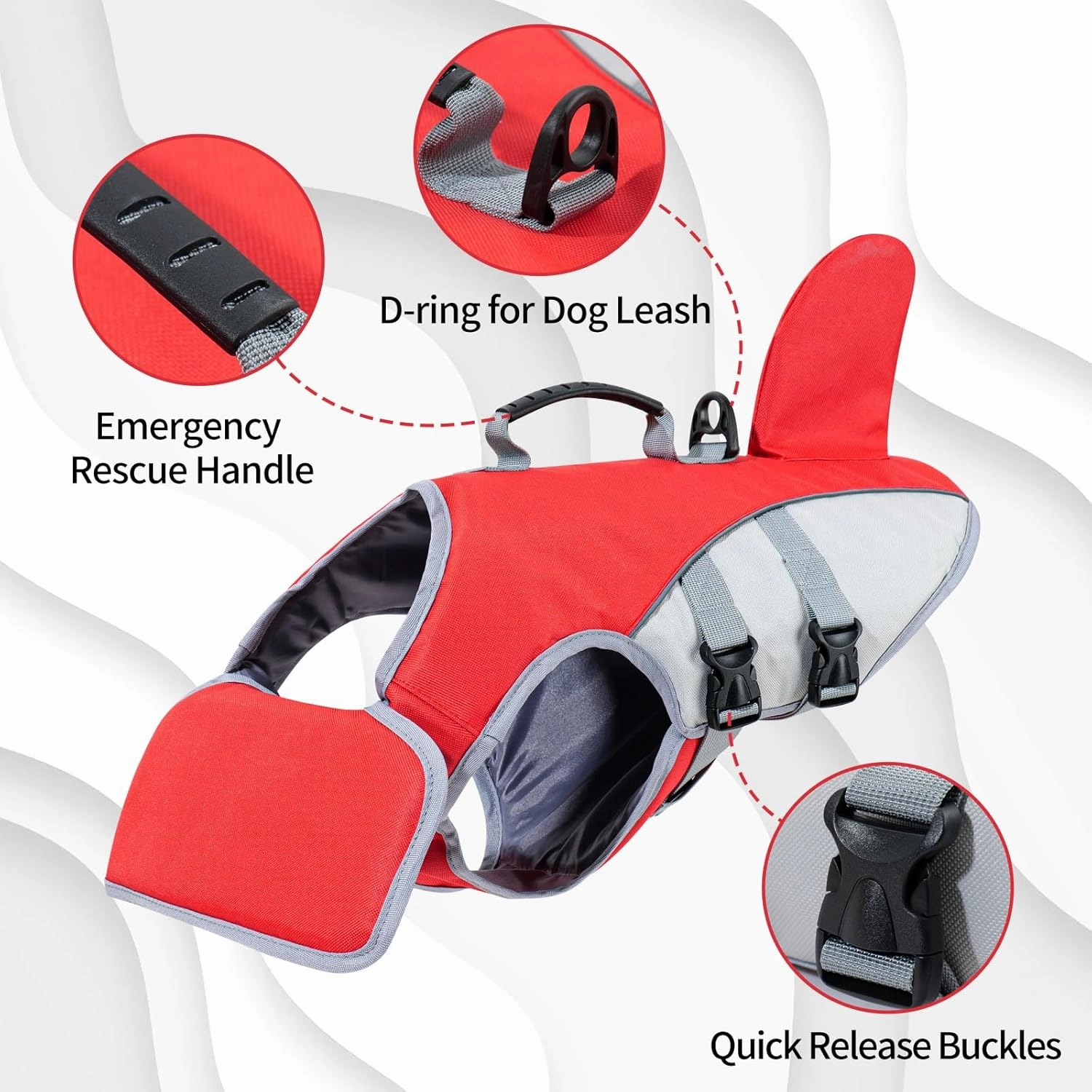 HEYWEAN Dog Life Jacket for Swimming Boating High Buoyancy Adjustable Dog Life Vest with Reflective Strips Rescue Handle Secure Fit Floating Swim Vest for Small Medium Large Dogs (Red, X-Large)