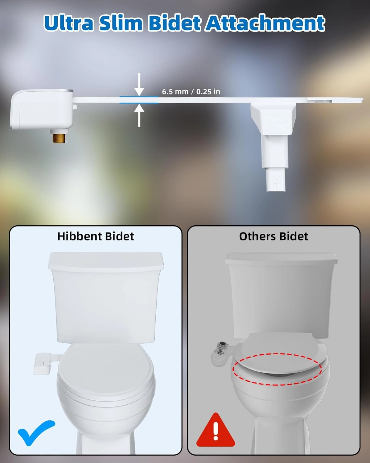 Hibbent Bidet Attachment for Toilet, Non-Electric Dual Nozzle for Frontal & Rear Wash, Adjustable Water Pressure Control, Fresh Water Bidet Toilet Seat, Self Cleaning Water Sprayer, White
