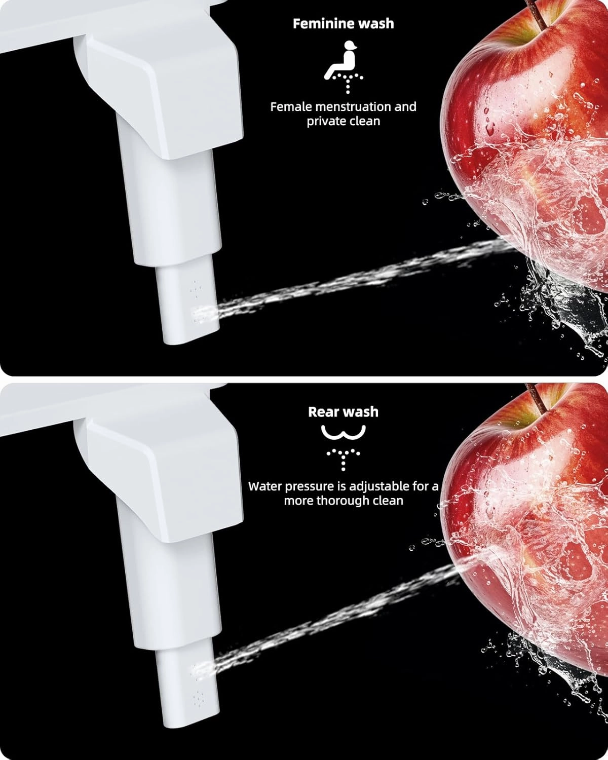 Hibbent Bidet Attachment for Toilet, Non-Electric Dual Nozzle for Frontal & Rear Wash, Adjustable Water Pressure Control, Fresh Water Bidet Toilet Seat, Self Cleaning Water Sprayer, White