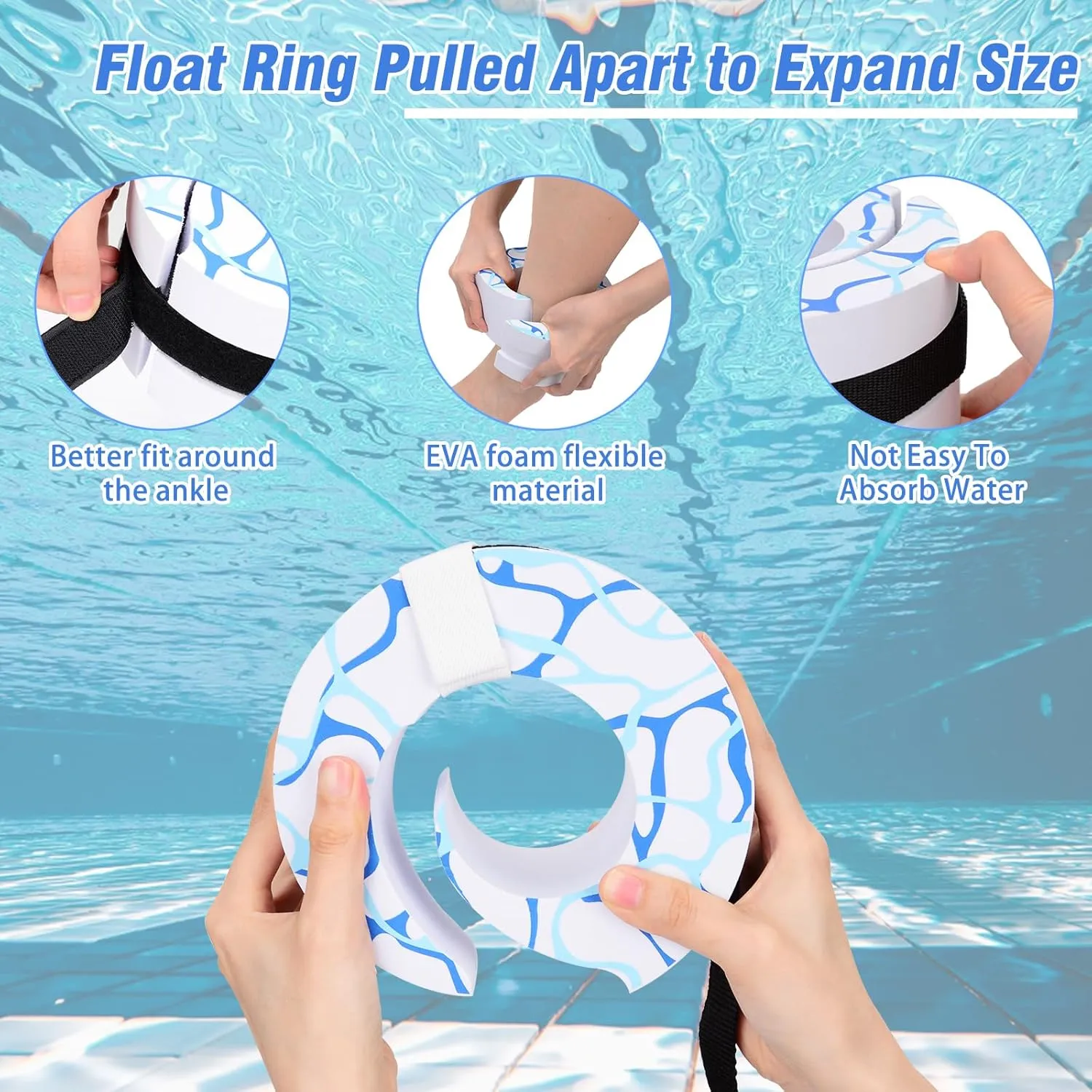 Hikeen Swim Aquatic Cuffs,High-Density EVA Water Aerobics Float Ring Fitness Pool Exercise Weights Set, Water Ankles Arms Belts with Adjustable Float for Swim Fitness Training