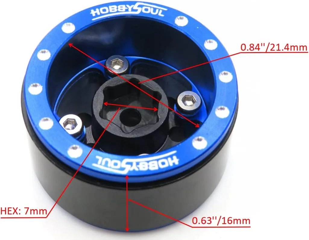 HOBBYSOUL Adjustable Offset 1.0 Beadlock Wheels Blue Black, Heavy 1.0 RC Crawler Rims Weight 21g/Rim 7mm Hex Rims for Axial SCX24 Crawler & Other 1/24 RC Crawler Car Truck, (4-Pack)