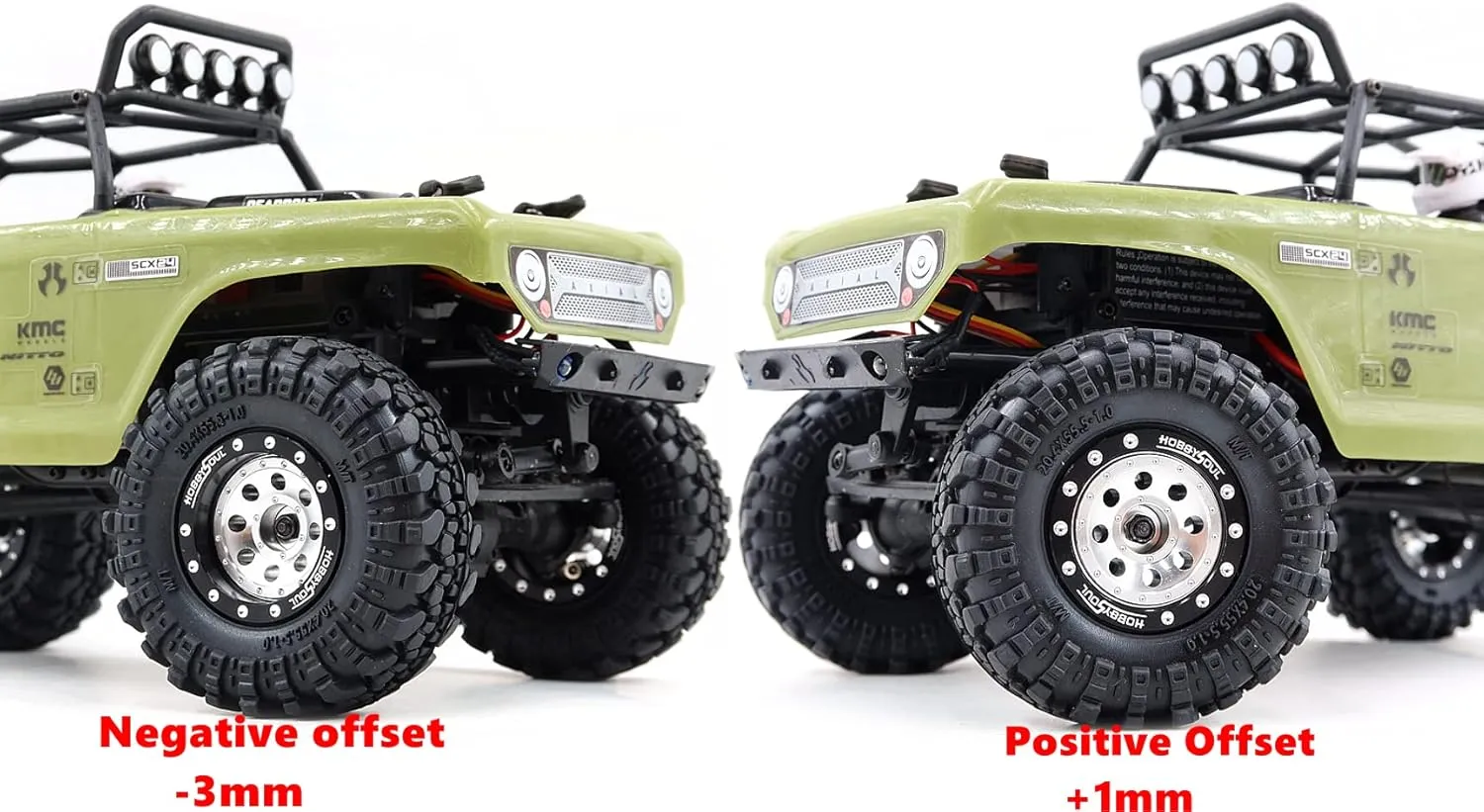 HOBBYSOUL RC 1.0 Beadlock Wheels and Tires, 1/24 Tires & Heavy Adjustable Offset 1.0 Wheels Black Silver for 1/24 RC Crawler Car Truck Axial SCX24 Upgrade, (4-Pack, Assembled)
