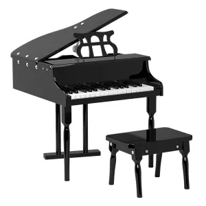 HOMGX Classical Kids Piano, 30 Keys Wood Grand Piano w/Bench Stand, Musical Instrument Educational Toy, Birthday Gift for Toddlers 3  Boys Girls (Straight Leg, Black)