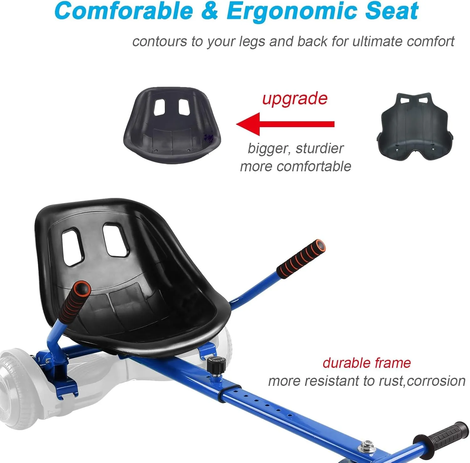 Hoverboard Seat Attachment 265lbs Capacity, 26"-34.5" Adjustable Length Hover Board Go Kart Accessory w/Comfortable&Sturdy Seat,Go Cart Compatible with 6.5” 8” 10” Hoverboard,Kids Adults