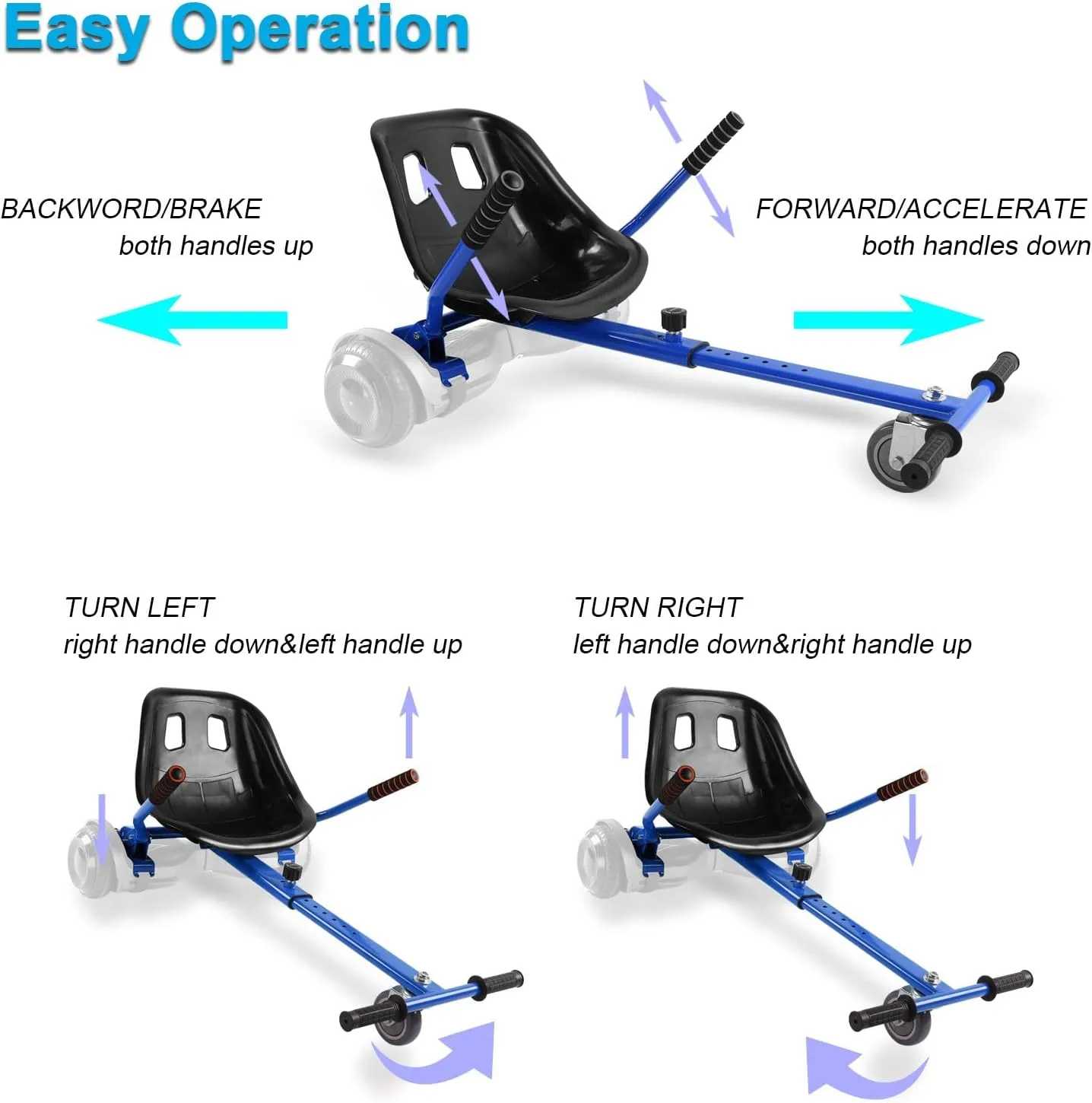Hoverboard Seat Attachment 265lbs Capacity, 26"-34.5" Adjustable Length Hover Board Go Kart Accessory w/Comfortable&Sturdy Seat,Go Cart Compatible with 6.5” 8” 10” Hoverboard,Kids Adults
