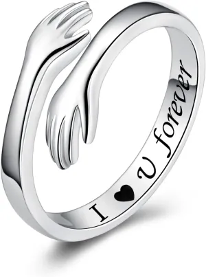 Hug Rings for Women Sterling Silver Adjustable Ring for Women Daughter Hand Ring Jewelry for Birthday Gifts Holiday Gift for Women Teens