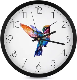 Hummingbird Watercolor Wall Clock 10 Inch Silent Non-ticking Battery Operated Decorative Clock for Kitchen Bedroom