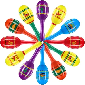 Hungdao Mexican Fiesta Wooden Maracas for Boys and Girls Cinco De Mayo Sombrero Piñata Taco Guitar Chili Cactus Wood Mini Maracas 6 Designs Noisemaker for Mexican Fiesta Party Favors(12 Pcs)