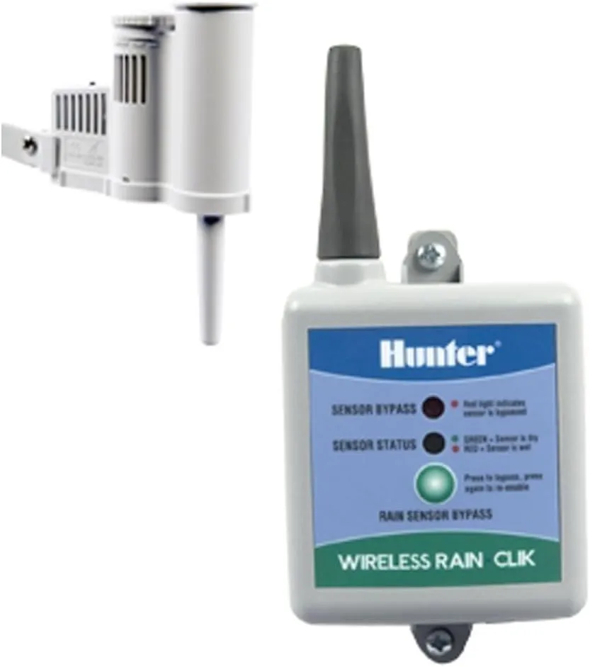 Hunter Rain-Clik WRCLIK Wireless Rain Sensor – Automatic Shutoff for Sprinkler Controllers, Mounts Easily to Gutter or Wall, Compatible with Most Irrigation Controllers
