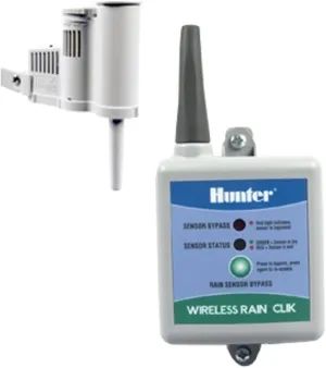 Hunter Rain-Clik WRCLIK Wireless Rain Sensor – Automatic Shutoff for Sprinkler Controllers, Mounts Easily to Gutter or Wall, Compatible with Most Irrigation Controllers