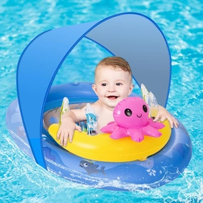 HYRIXDIRECT Baby Pool Float with Canopy UPF50  Sun Protection, Pool Floats Kids with Ocean Animal Toys and Adjustable Safety Seat for Beach, Swimming for 6-36 Months Babies