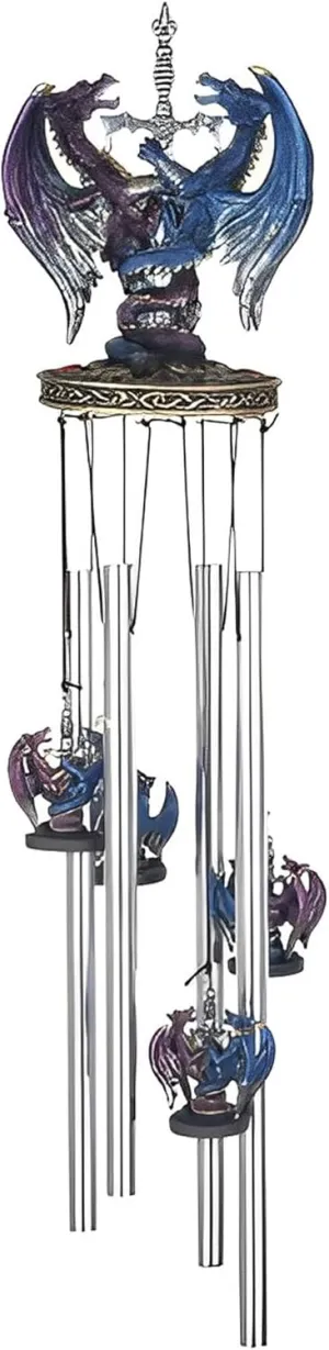 ICE ARMOR 23" Long Round Top Dragon Purple and Blue with Sword Wind Chime Statue Sculpture Ornament Decoration Garden Decor Ideas for Housewarming, Holidays and Birthdays