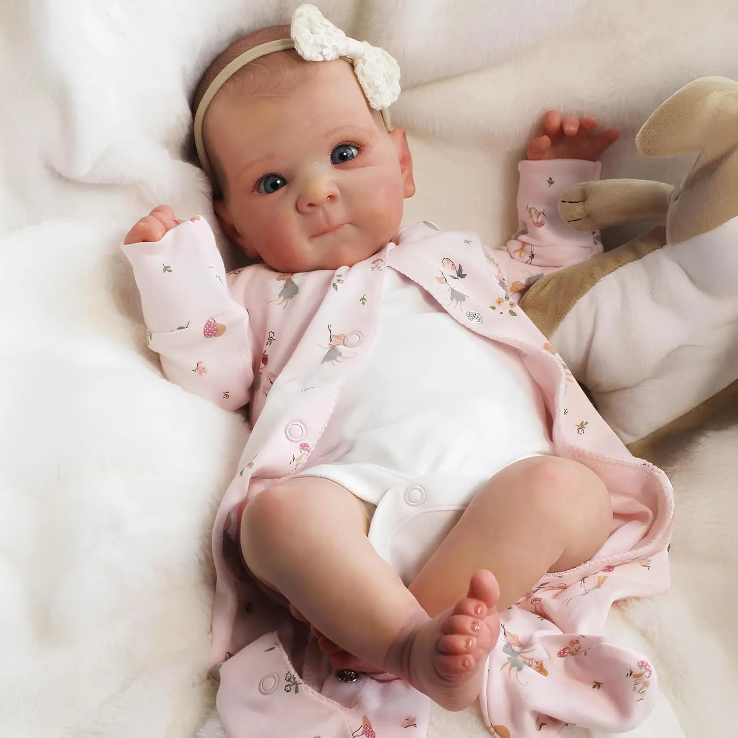 iCradle Lovely Real Look Reborn Baby Doll Girl 19 inch 48 cm Soft Vinyl Baby Doll Painted Hair Blue Eyes Realistic Newborn Dolls Toy for Kids 3 