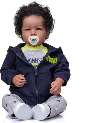 iCradle Reborn Baby Dolls Boy Black Biracial African American Realistic Newborn Baby Dolls Lifelike Ethnic Silicone Reborn Toddler Doll Toy Accessories Gift for Collection & Kids Age 3 
