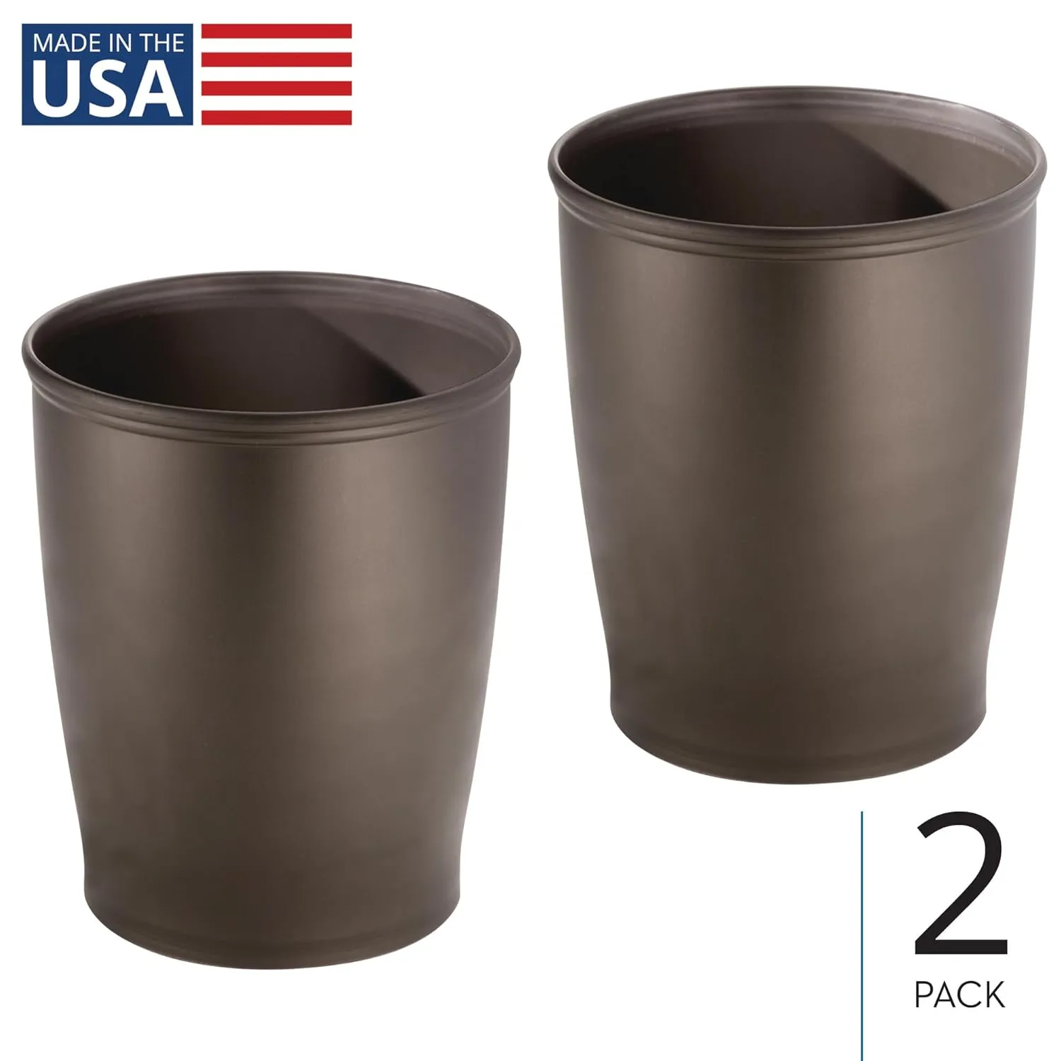 iDesign Small Round Plastic Bathroom Trash Can - Set of 2 - Bronze - Made in USA