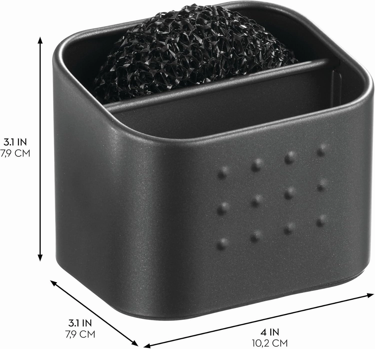 iDesign Sponge and Scrubber Holder with 2 Compartments for Kitchen Sink - Matte Black