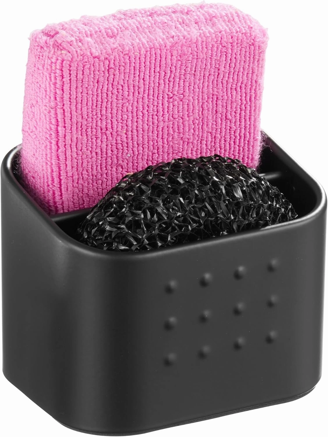 iDesign Sponge and Scrubber Holder with 2 Compartments for Kitchen Sink - Matte Black