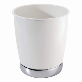 iDesign York Wastebasket, Metal Small Round Vintage Trash Can for Bathroom, Bedroom, Dorm, College, Office, 8.5" x 8.5" x 9.75", White and Chrome