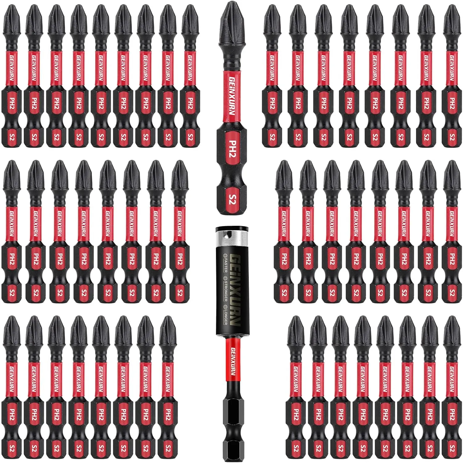 Impact Tough #2 Phillips 2 in. Insert Driver Bits,50Pack PH2 Screwdriver Bits Set with 1Pcs Impact Bit Holder,Bulk