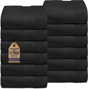 Imperial Premium Washcloths, 12 Pack,12”x12”, Soft Absorbent Cotton Face Towels Set, Lightweight Quick Dry Cleaning Cloth for Bathroom Salon Home Hotel Hair Spa Kitchen Gym Pool, Black