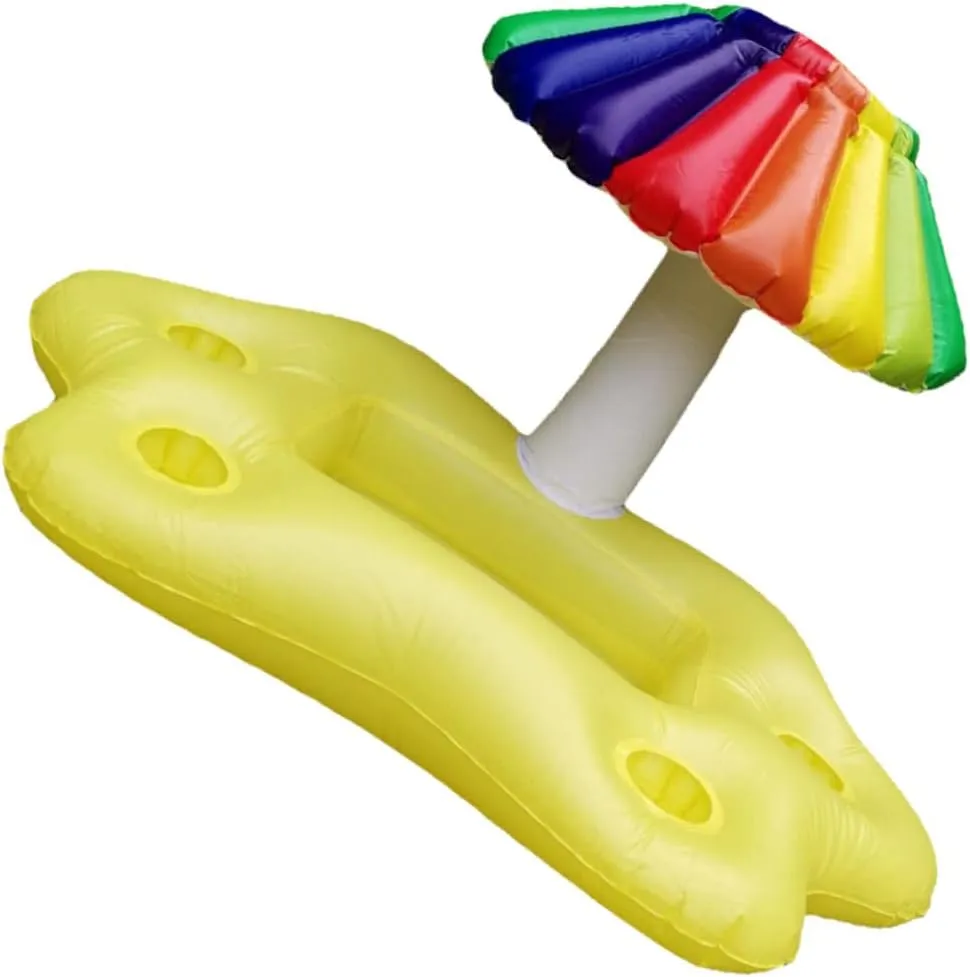 Inflatable Toy Sun Umbrella Pool Float 4 Cup Holders Hot Tub Cooler Floating Drink Holder for Outdoor