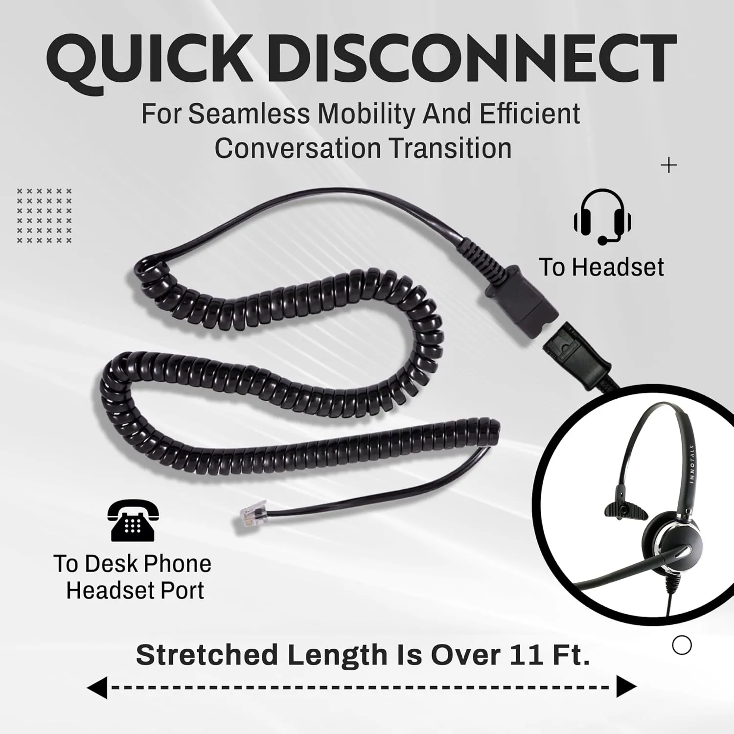 INNOTALK RJ9 Quick Disconnect Phone Headset Compatible with Polycom Mitel ShoreTel NEC Fanvil Alcatel Toshiba Aastra Deskphones, Noise Cancelling Mic Office Desk Phone Call Headset - Pro
