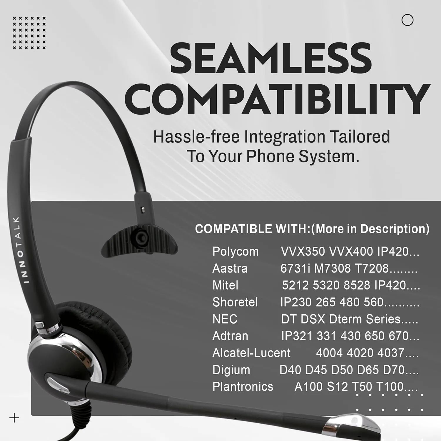 INNOTALK RJ9 Quick Disconnect Phone Headset Compatible with Polycom Mitel ShoreTel NEC Fanvil Alcatel Toshiba Aastra Deskphones, Noise Cancelling Mic Office Desk Phone Call Headset - Pro