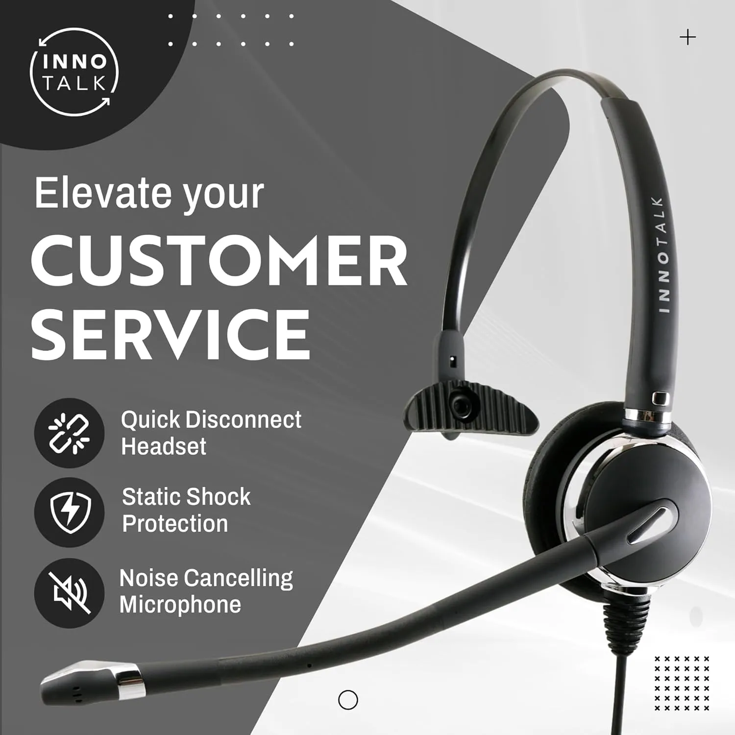 INNOTALK RJ9 Quick Disconnect Phone Headset Compatible with Polycom Mitel ShoreTel NEC Fanvil Alcatel Toshiba Aastra Deskphones, Noise Cancelling Mic Office Desk Phone Call Headset - Pro