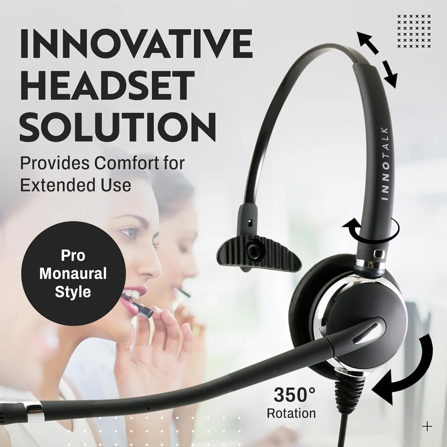 INNOTALK RJ9 Quick Disconnect Phone Headset Compatible with Polycom Mitel ShoreTel NEC Fanvil Alcatel Toshiba Aastra Deskphones, Noise Cancelling Mic Office Desk Phone Call Headset - Pro