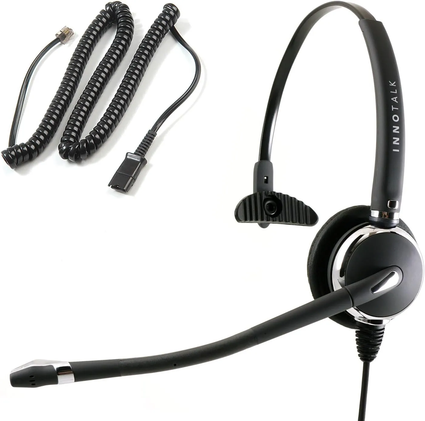 INNOTALK RJ9 Quick Disconnect Phone Headset Compatible with Polycom Mitel ShoreTel NEC Fanvil Alcatel Toshiba Aastra Deskphones, Noise Cancelling Mic Office Desk Phone Call Headset - Pro