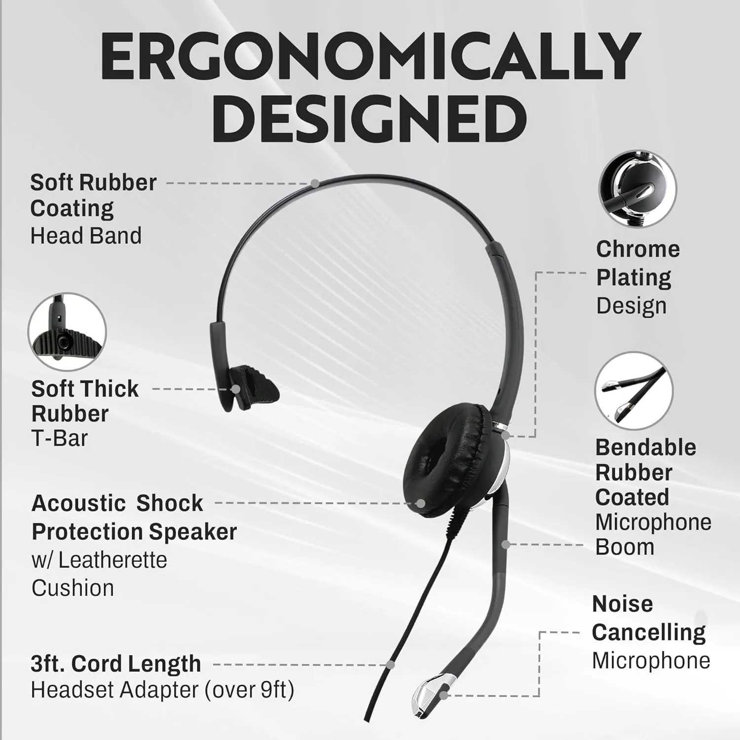 INNOTALK RJ9 Quick Disconnect Phone Headset Compatible with Polycom Mitel ShoreTel NEC Fanvil Alcatel Toshiba Aastra Deskphones, Noise Cancelling Mic Office Desk Phone Call Headset - Pro