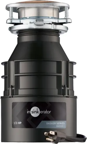 InSinkErator Garbage Disposal with Power Cord, Badger 1, Standard Series, 1/3 HP Continuous Feed, Black