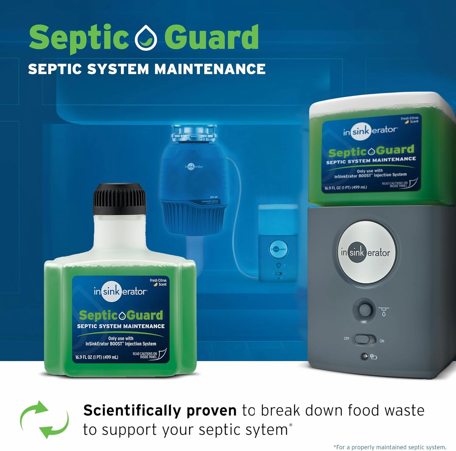 InSinkErator BOOST Injection System with Septic Guard Solution, Septic System Maintenance Garbage Disposals, BST-SG