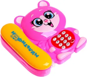 Interactive Musical Toy Phone for Children – Pink Cat Design – Russian Language – Develops Motor Skills and Counting – Музыкальный телефон розовый котенок, Детская игрушка музыкальная