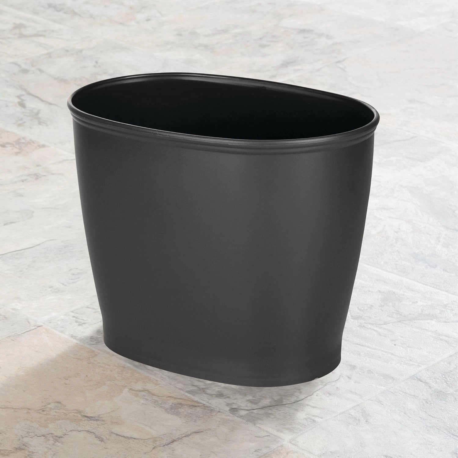 InterDesign Kent Oval Wastebasket Trash Can for Bathroom, Kitchen, Office - Black
