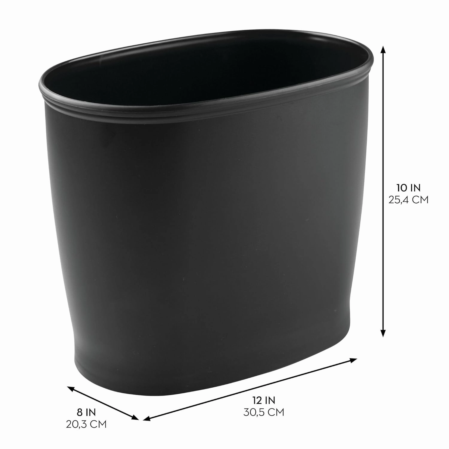 InterDesign Kent Oval Wastebasket Trash Can for Bathroom, Kitchen, Office - Black