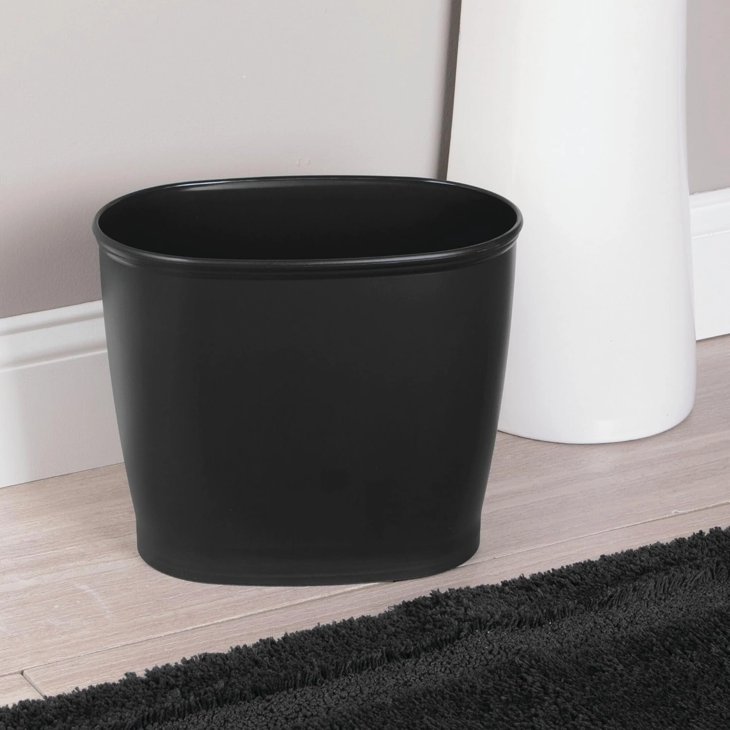 InterDesign Kent Oval Wastebasket Trash Can for Bathroom, Kitchen, Office - Black