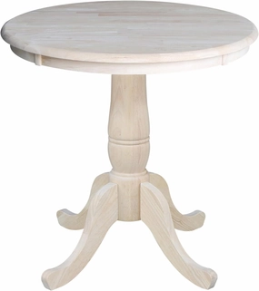 International Concepts 30" Round Top Pedestal Dining Table Solid Real Wood, Sturdy Parawood, Dimensions 30" D x 30" W x 28.8" H, Paint/Stain Ready, Unfinished