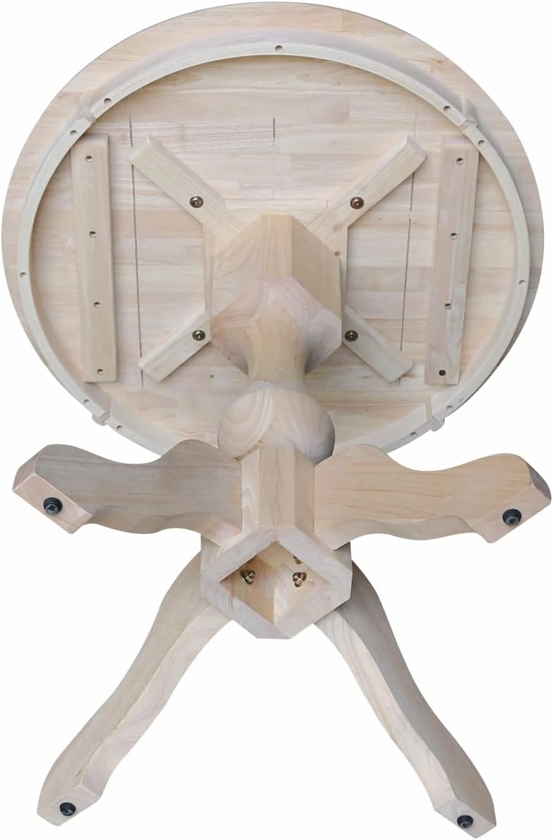 International Concepts 30" Round Top Pedestal Dining Table Solid Real Wood, Sturdy Parawood, Dimensions 30" D x 30" W x 28.8" H, Paint/Stain Ready, Unfinished