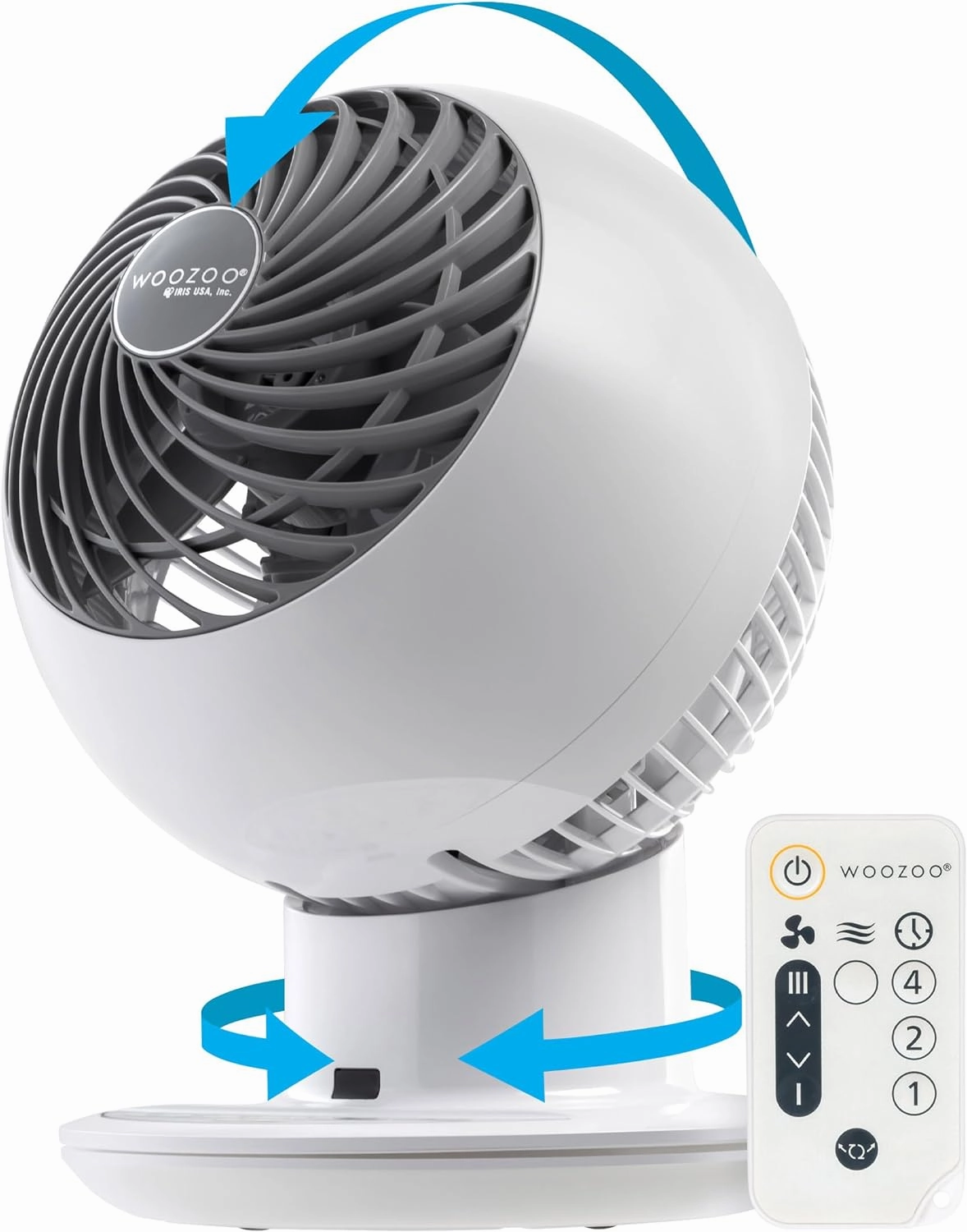 IRIS USA WOOZOO Desk Fan with Remote, Oscillating Table Air Circulator, 5 Speeds, 82ft Max Air Distance, 90° Adjustable Tilt, 30db Low Noise Motor, Small Fan for Bedroom, Office, Dorm, White