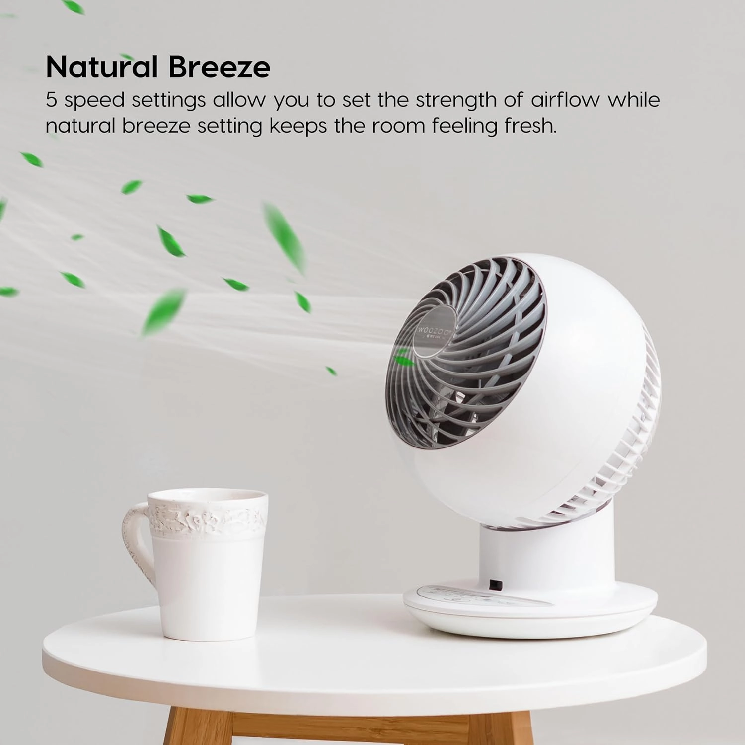 IRIS USA WOOZOO Desk Fan with Remote, Oscillating Table Air Circulator, 5 Speeds, 82ft Max Air Distance, 90° Adjustable Tilt, 30db Low Noise Motor, Small Fan for Bedroom, Office, Dorm, White