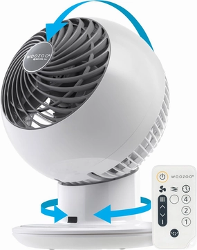 IRIS USA WOOZOO Desk Fan with Remote, Oscillating Table Air Circulator, 5 Speeds, 82ft Max Air Distance, 90° Adjustable Tilt, 30db Low Noise Motor, Small Fan for Bedroom, Office, Dorm, White