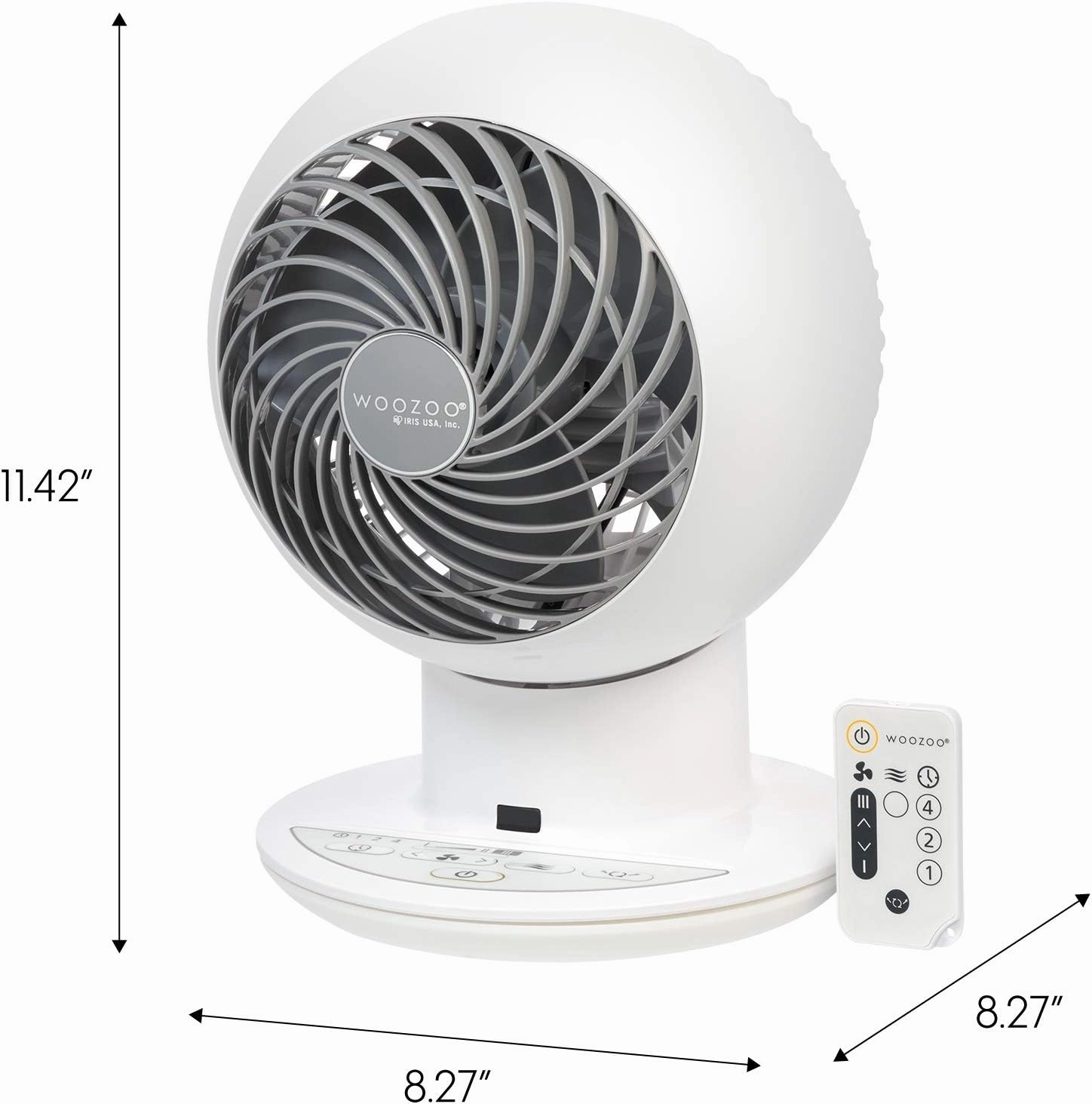 IRIS USA WOOZOO Desk Fan with Remote, Oscillating Table Air Circulator, 5 Speeds, 82ft Max Air Distance, 90° Adjustable Tilt, 30db Low Noise Motor, Small Fan for Bedroom, Office, Dorm, White