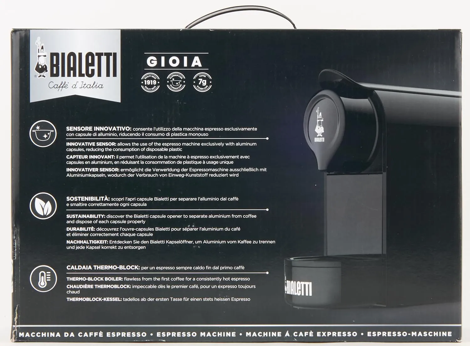 Italy's Aluminum System Bialetti Coffee, SuperCompact, Black Capsules Joy Bialetti, Espresso Coffee Machine