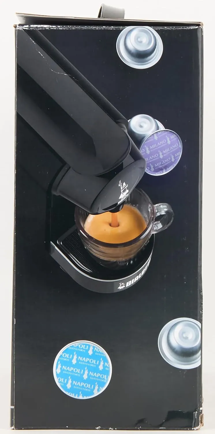 Italy's Aluminum System Bialetti Coffee, SuperCompact, Black Capsules Joy Bialetti, Espresso Coffee Machine