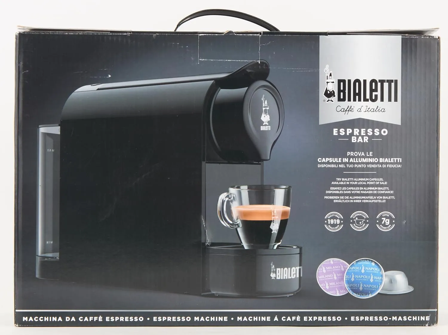 Italy's Aluminum System Bialetti Coffee, SuperCompact, Black Capsules Joy Bialetti, Espresso Coffee Machine